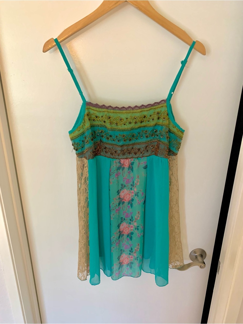 American Rag Aqua Floral Embroidered Lace-Trim Cami